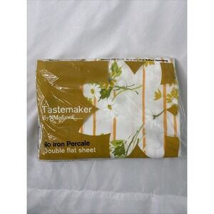 VTG Percale Tastemaker Mohawk Double Flat Sheet No‎ Iron Floral 81"x104" NOS
